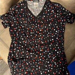 Black Geometric Scrub top